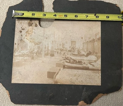 Antique  Civil War  Photo - Company of Soldiers at Barracks