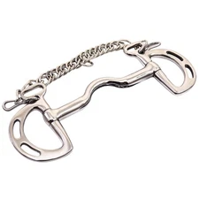 JK Bar H Equine Stainless Steel Med Port Kimberwick Dring Snaffle Bit W/Chain |