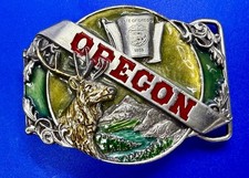 Oregon Seal Commemorative State Series Vintage 1985 Siskiyou Colored Belt Buckle