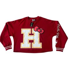 Hello Kitty Varsity Style H Printed Girls Crop Sweater Size Medium