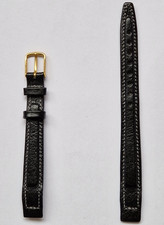 Vintage Hirsch Wild Boar Open Ended Watch Strap Black 12mm Gold Coloured Buckle