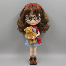 Blythe Doll Brown Curly Hair 12" Glossy Face White Skin 1/6 BJD Jointed Body