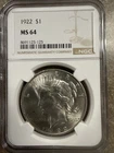 1922- P Peace Silver Dollar NGC MS-64
