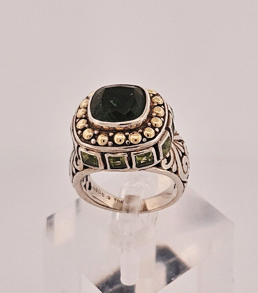 Anillo Samuel B Benham plata de ley y oro macizo de 18 quilates cuarzo verde/peridoto Foto 2 de 4