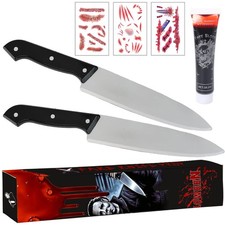 Fake Knife, 2Pcs Plastic Fake Knife Prop for Halloween Style A 
