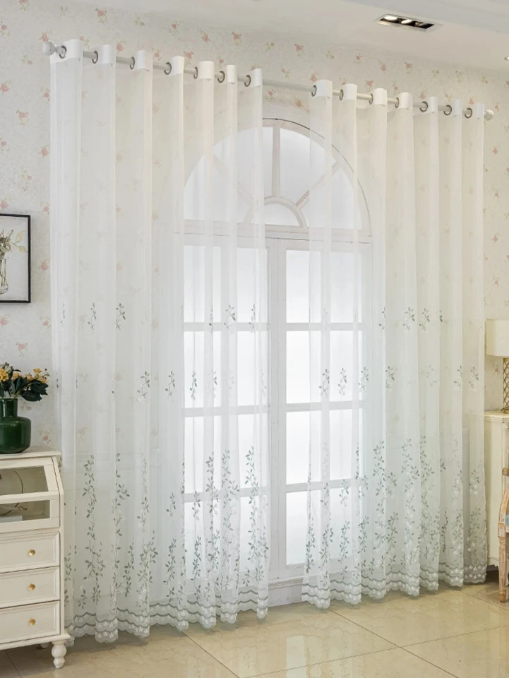 1Pc Elegant Floral Embroidered Sheer Curtain Breathable for Bedroom Living Room - Image 3 of 4