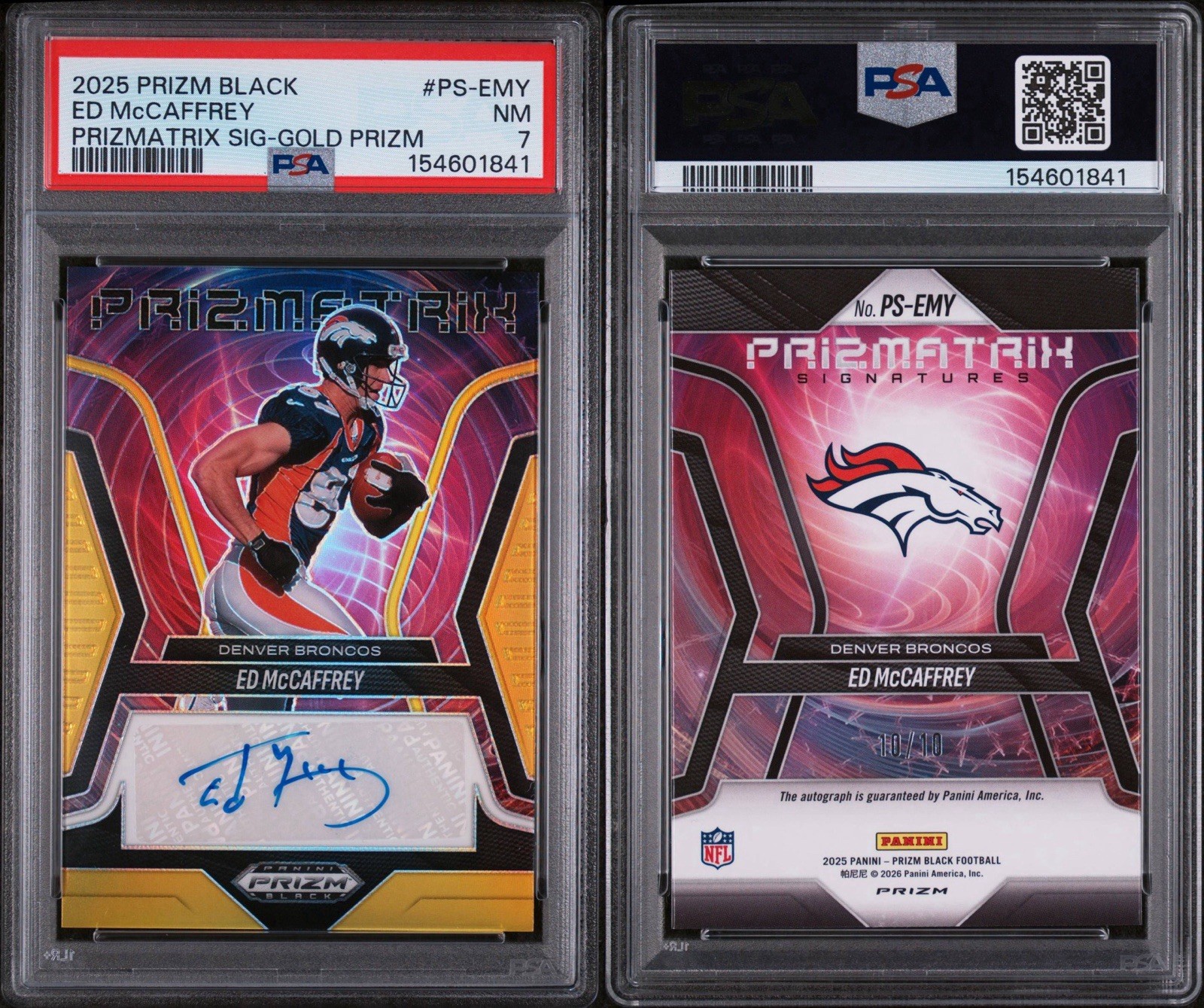 2025 Panini Prizm Black Ed McCaffrey Sig-Gold Auto /10 PSA 7 Broncos view 5