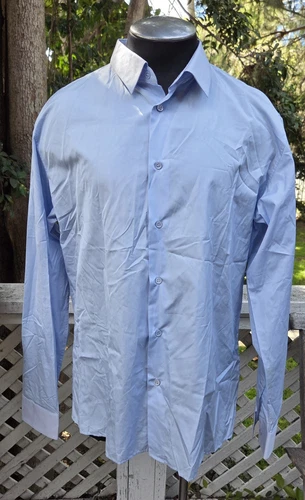 Camicia Dior uomo blu chiaro cotone con bottoni manica lunga 44