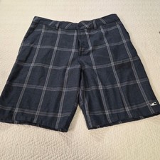 O'Neill Mens Plaid Hybrid Walkshorts Blue Charcoal Size 36 Grid Pattern Casual