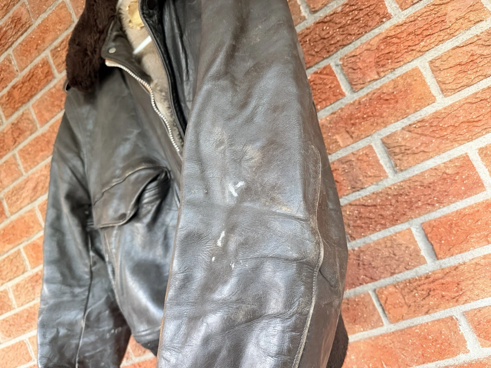Schott NYC Brown Leather Fur Collar Lined Bomber Jacket Men's Size 42 image 3
