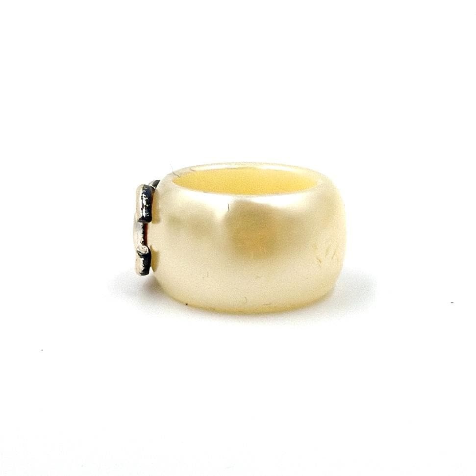 Auth CHANEL Coco Mark Ring Womens Ivory Size 15 Genuine Luxury Jewelry thumbnail 3