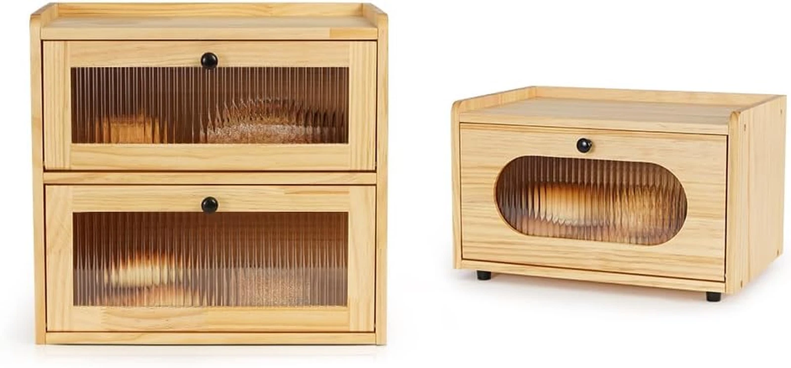 Rustic Yellow Double Layer Wooden Bread Box with Acrylic Window