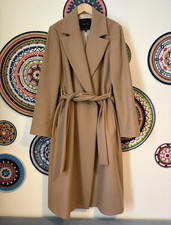 Massimo Dutti Women's Camel Long Belted Wool Overcoat, Size UK 8