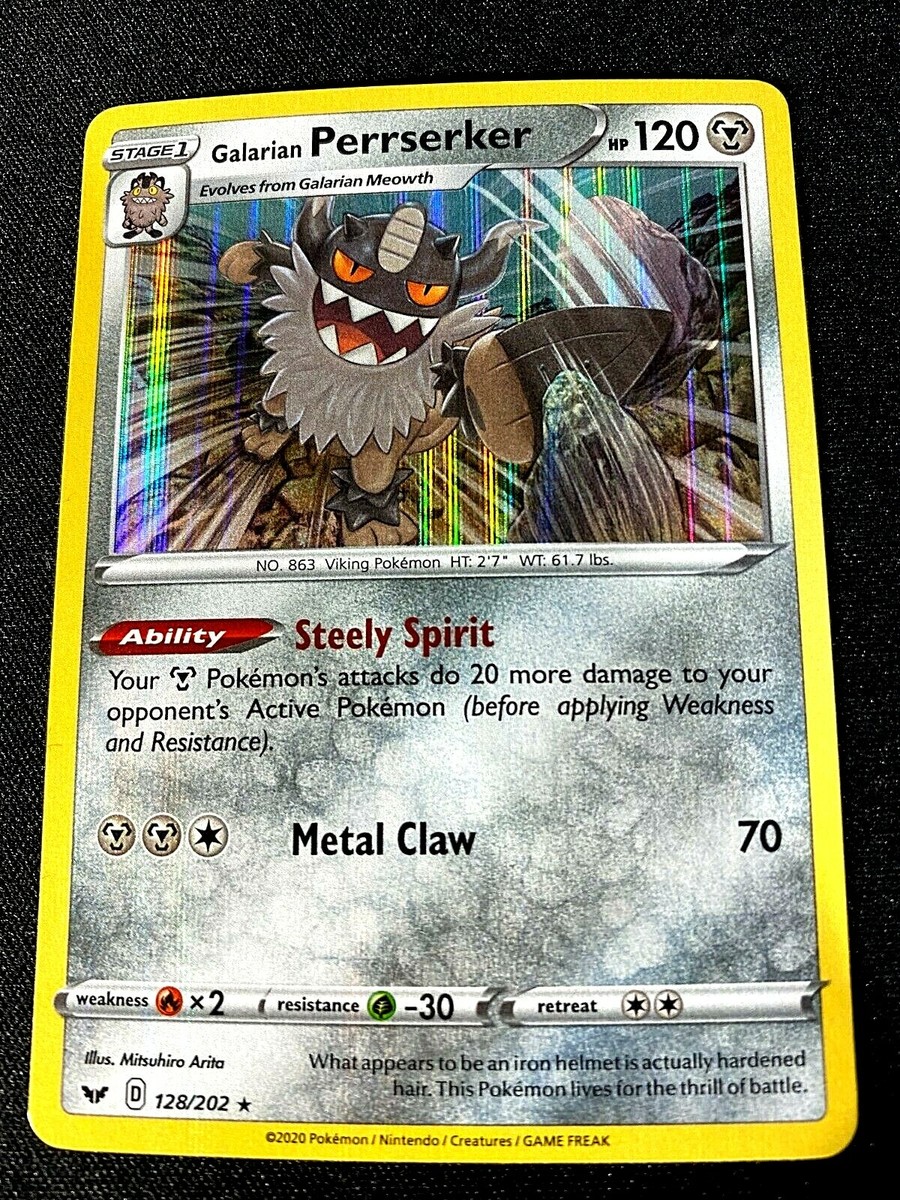 POKEMON GALARIAN PERRSERKER 128/202 HOLO BLEED NM/MT + SWORD & SHIELD 2020  L2142
