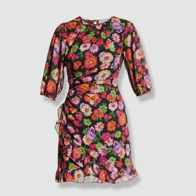 $395 Marella Women's Black Ruched Floral-Print Dress Size US 10