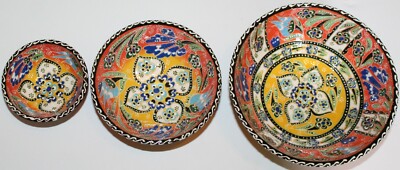 Turkish 6'', 5'' & 3'' Handmade Iznik Floral Pattern Ceramic Bowl Set