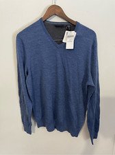 Brand New Calvin Klein Men  s Large Blue Extra Fine Merino Wool Pullover Sweater