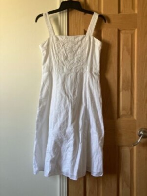 Beautiful comfortable white Linen dress Mid to high waisted, long Back  zipper | eBay