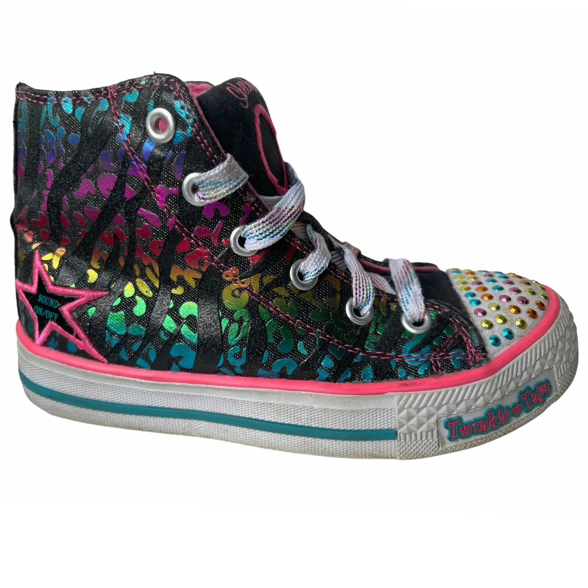 Skechers Sneakers Girls 12.5 Twinkle Taps Black and Rainbow High Tops Shoes