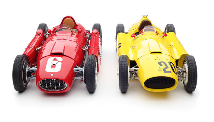 2 ПРЕДМЕТА FERRARI D50 #20 ЖЕЛТЫЙ GP БЕЛЬГИЯ и LANCIA D50 #6 КРАСНЫЙ GP ТУРИН 1/18 CMC 184