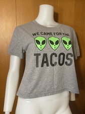 NUEVA Camiseta Gris Verde Alien We Came For The Tacos Y2k Mediana