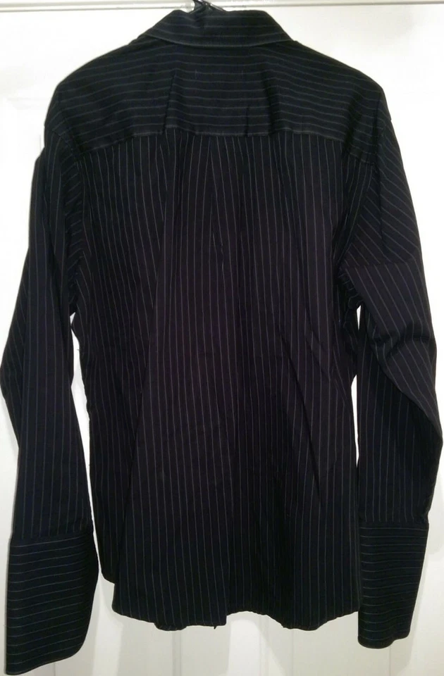 Camisa Geoffrey Beene Para Hombre Talla XL X Grande Negra Gris Rayas Ajustada Foto 3 de 3