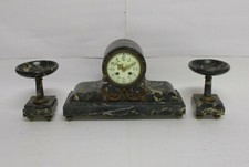 ✅ ANTICO TRITTICO OROLOGIO DA TAVOLO LIBERTY IN MARMO EPOCA 1880 ANTIQUE - 866