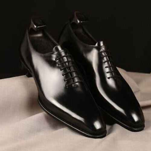 Pure Handmade Men's Genuine Black Leather Oxford Whole cut Lace up