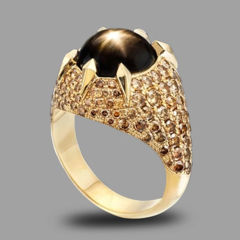 Anillos de piedra negra ovalados enchapados en oro amarillo de 18 quilates para mujer talla 6-10 Foto 2 de 4