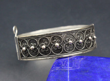 Vintage Moroccan Tuareg Silver Bangle Talkaari Workmanship Pin Chain Bracelet,
