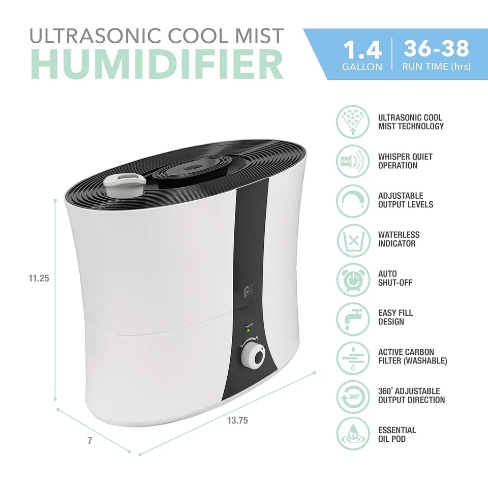 Manual Ultrasonic Humidifier 1.4 Gal 193 Sq Ft - Perfect Aire PAU14 - Image 2 of 4