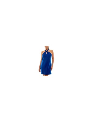 JOLT Womens Blue Lined Tie Pullover Cutout Sleeveless Short Dress M