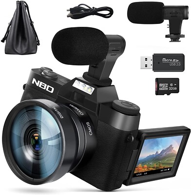 Digital Camera 4K 48MP 16X Autofocus w/ 52mm Wide Angle & Macro Lens for YouTube