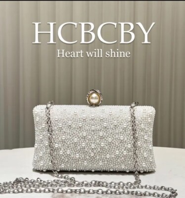 Elegant White Faux Pearl Evening Bag Luxury Beaded Clutch Purse Silver Chain
