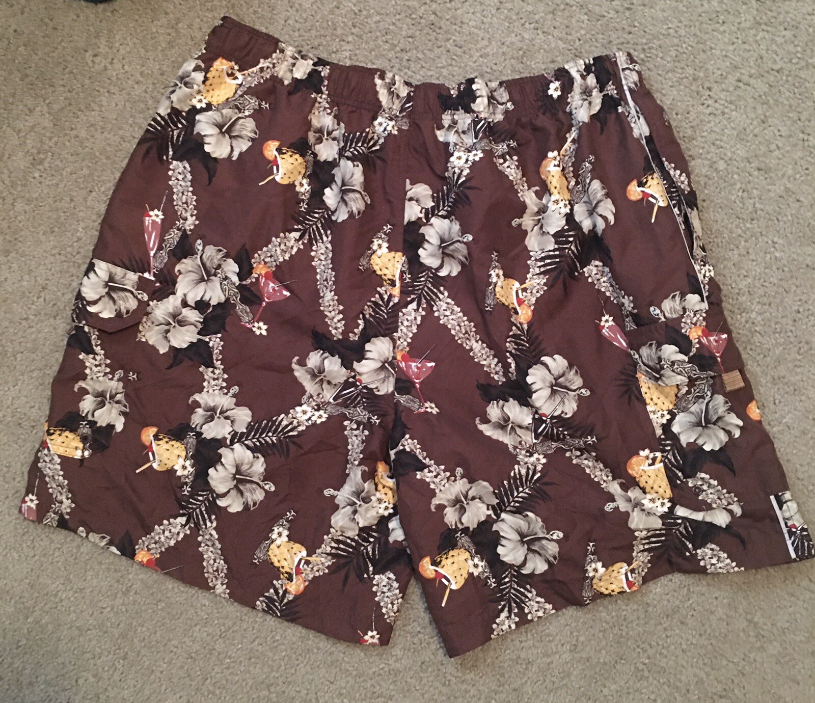 Mens Bathing Suit Hibiscus Flower Martini Brown Swim … Gem