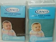 Pack N Play Playard Fitted Sheet 39" x 27" Lot of 2 Aqua Brown Boys Girls