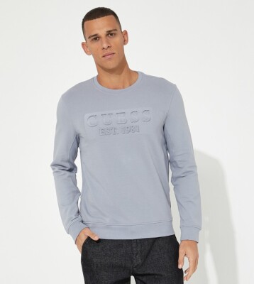 Guess jeans Mens Embossed front logo Sweatshirt Grey Jumper M2BQ08K7ON4  UK