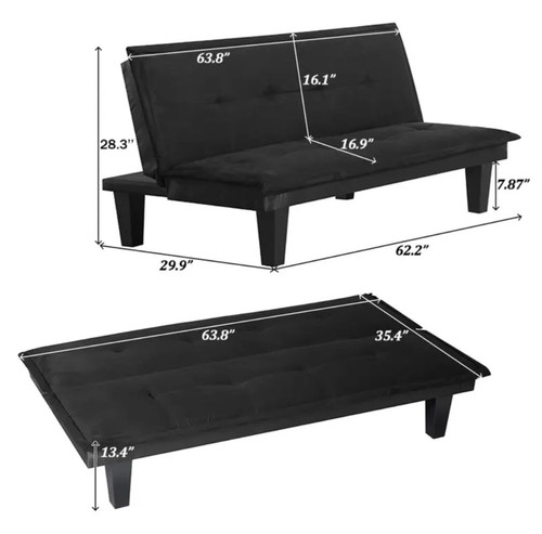 Convertible Futon Sofa Bed Faux Suede Futon Couch Recliner Adjustable Backrest - Picture 4 of 11