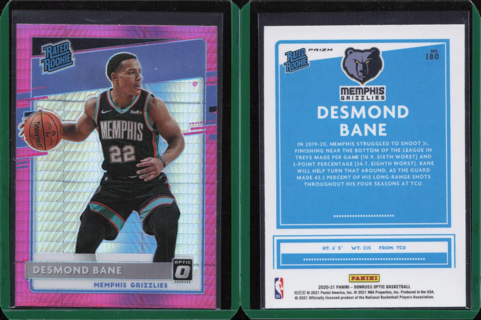 20/21  2020-21 Donruss Optic Hyper Pink #180 Desmond Bane Grizzlies