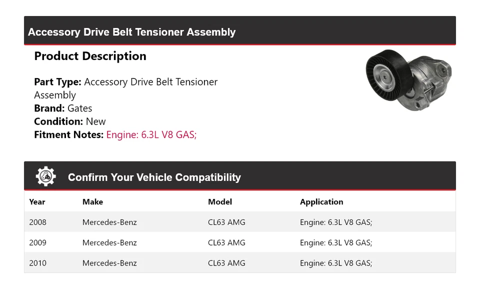 Para Mercedes-Benz CL63 AMG 2008-2010 Conjunto de tensor de correa de transmisión puertas 2009 Foto 2 de 4