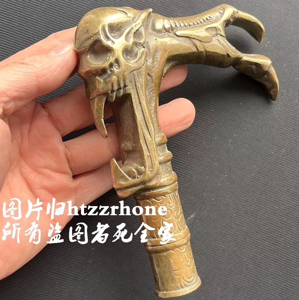 Solid Brass Walking Stick Head Evil Person Statue Cane Hand Handle Collections