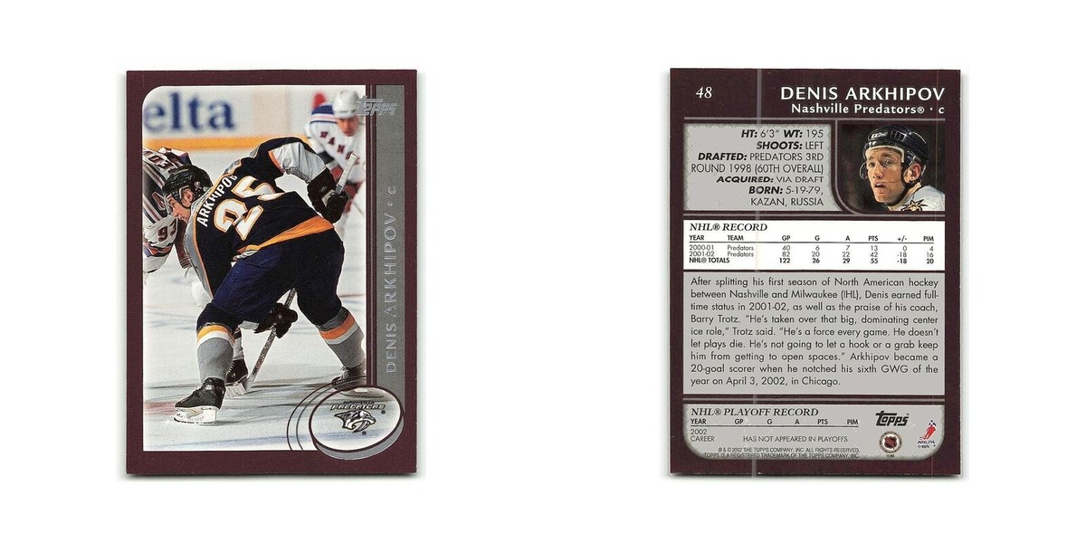 Denis Arkhipov 2002 Topps #48 Nashville Predators Hockey Card NM
