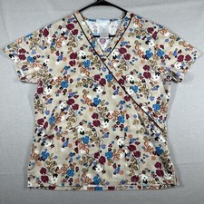 SB Scrubs Flowers Women's S Multicolored Floral On Beige Scrub Top