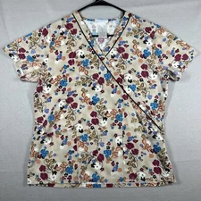 SB Scrubs Flowers Women's S Multicolored Floral On Beige Scrub Top