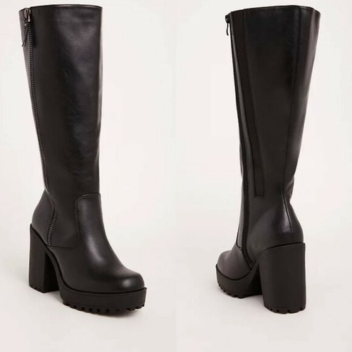 Torrid Black Lug Heel Knee-High Boots 