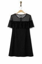 Roz & Allie Black Mesh Yoke Lace Sleeves Little Black Dress Sz 14 NWT