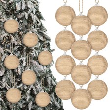 12 Pcs Burlap Christmas Ball Ornaments 3.15 Inch Farmhouse Hanging Balls Boho...