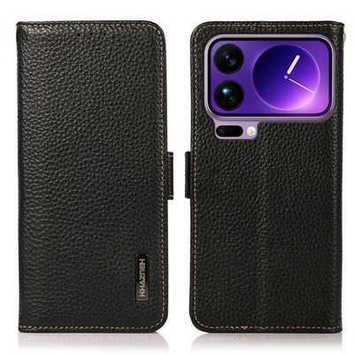 Full Grain Genuine Leather Flip Wallet Case Cover Stand f Xiaomi 14 15 17 ProMax