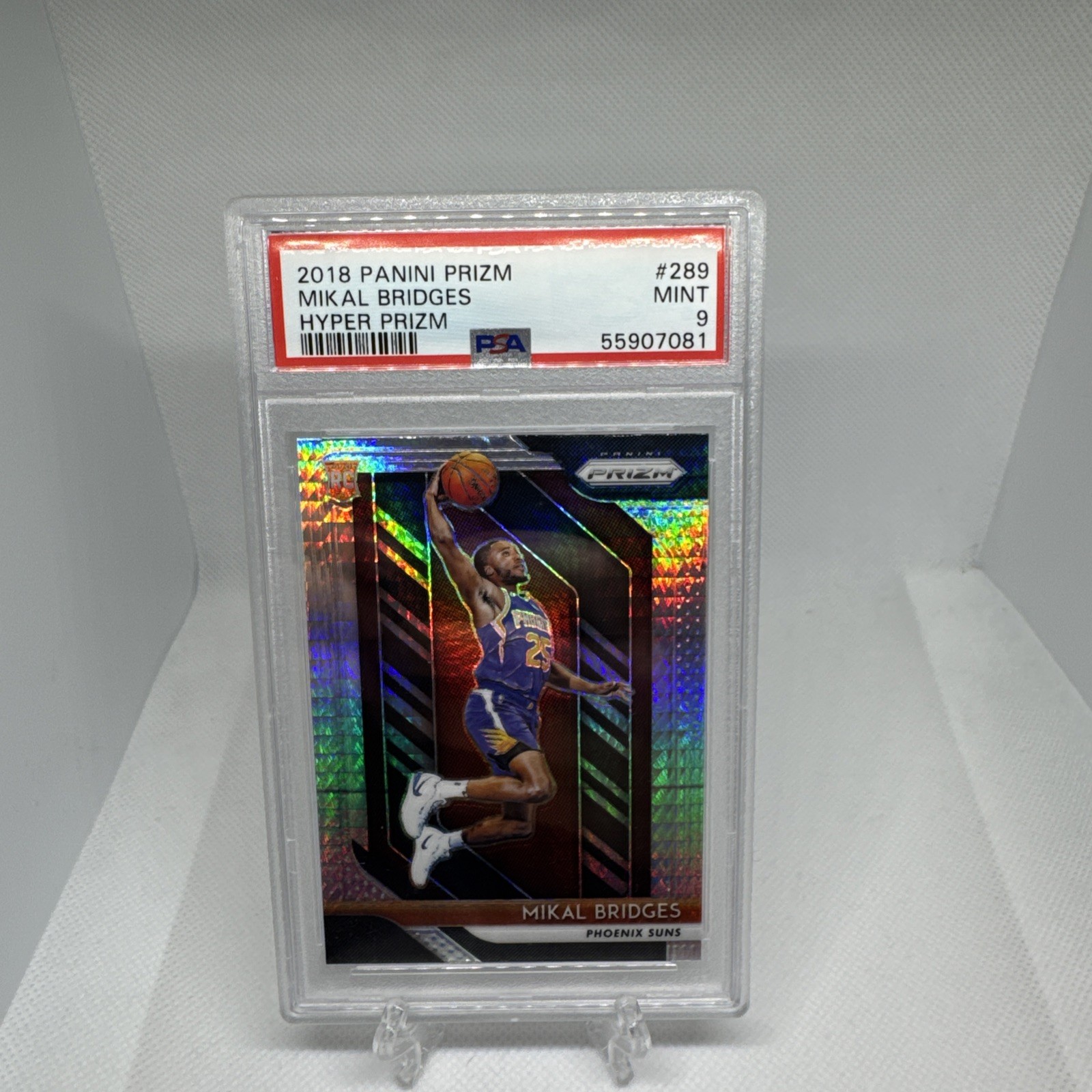 2018-19 Panini Prizm Hyper Prizm #289 Mikal Bridges PSA 9 Mint Rookie Knicks RC