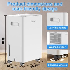 Electric Dehumidifier 10L/Day Portable & Quiet 1500ml Capacity for Home Rooms UK